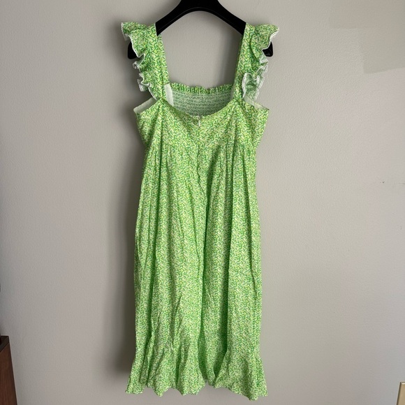 Tuckernuck Lemon Grove ruffle floral apron cotton midi dress green size medium - Picture 4 of 7